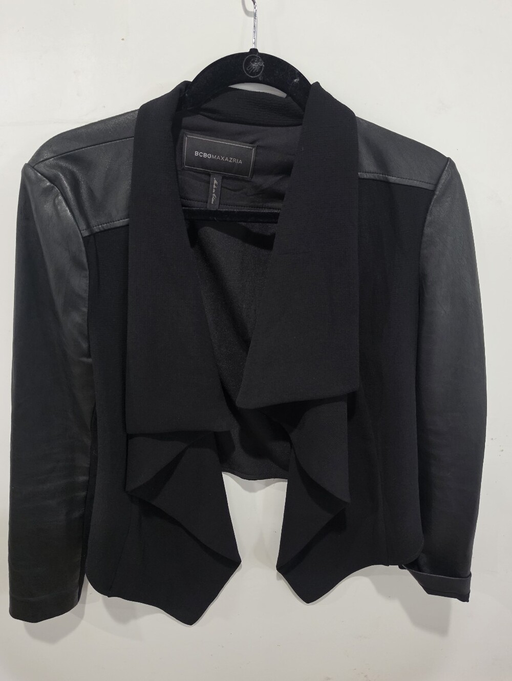 BCBGMAXAZRIA Black Mixed-Media Waterfall Jacket (NWT, Size S